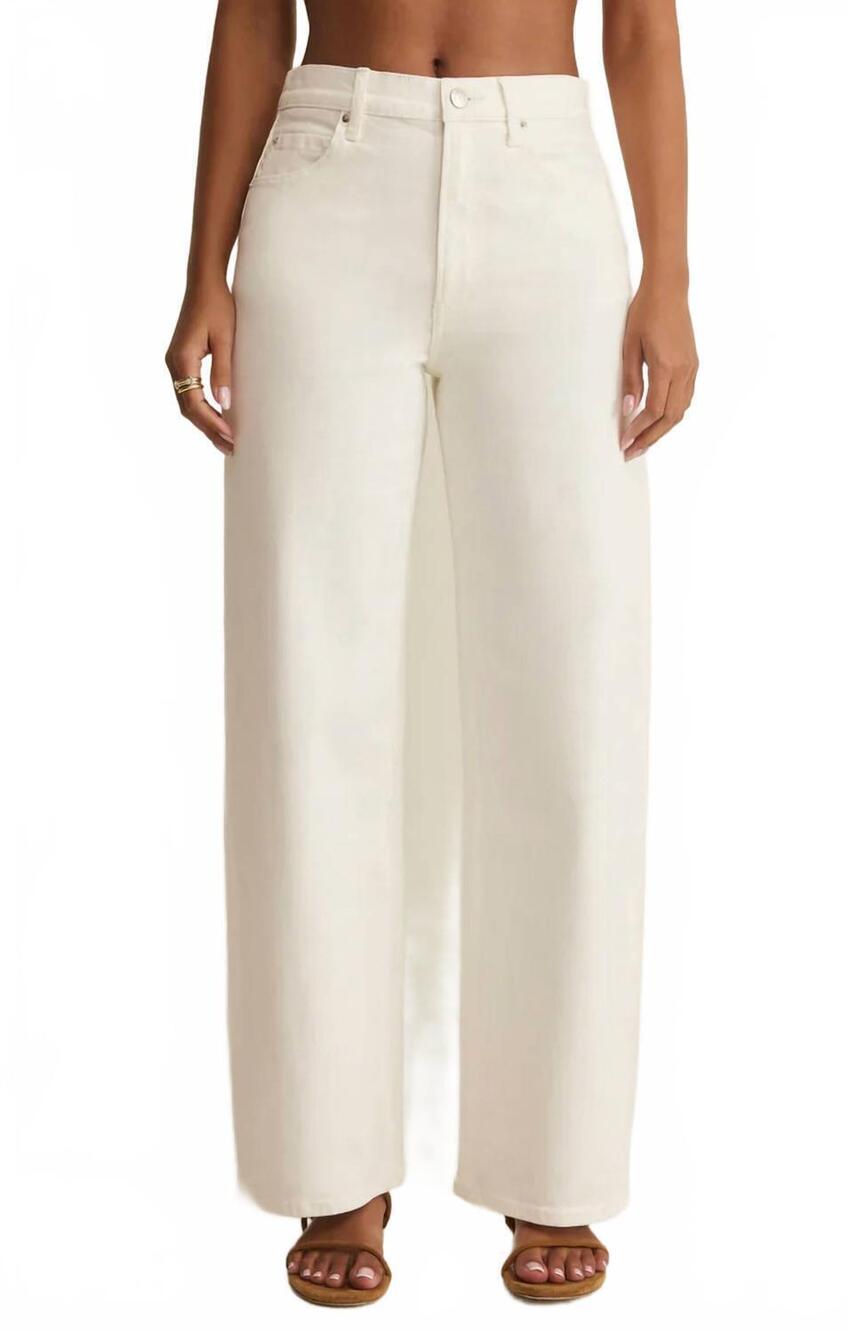NEW Z SUPPLY remi high rise bowed wide leg jeans in cloud